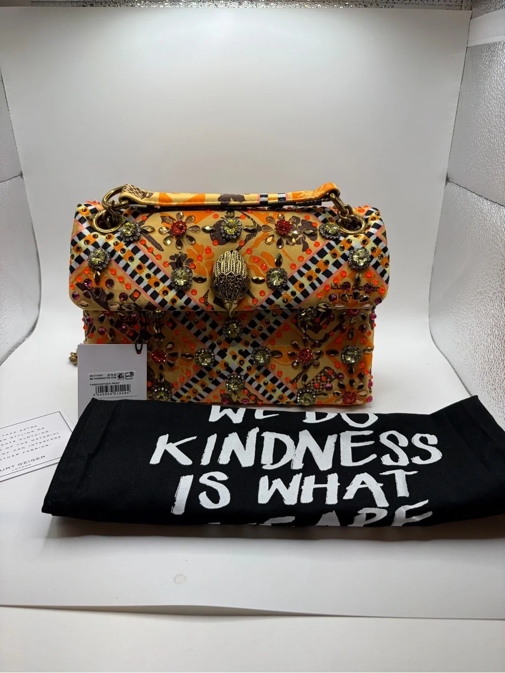 Kurt Geiger Orange Floral-Embellished Crossbody Kensington Bag